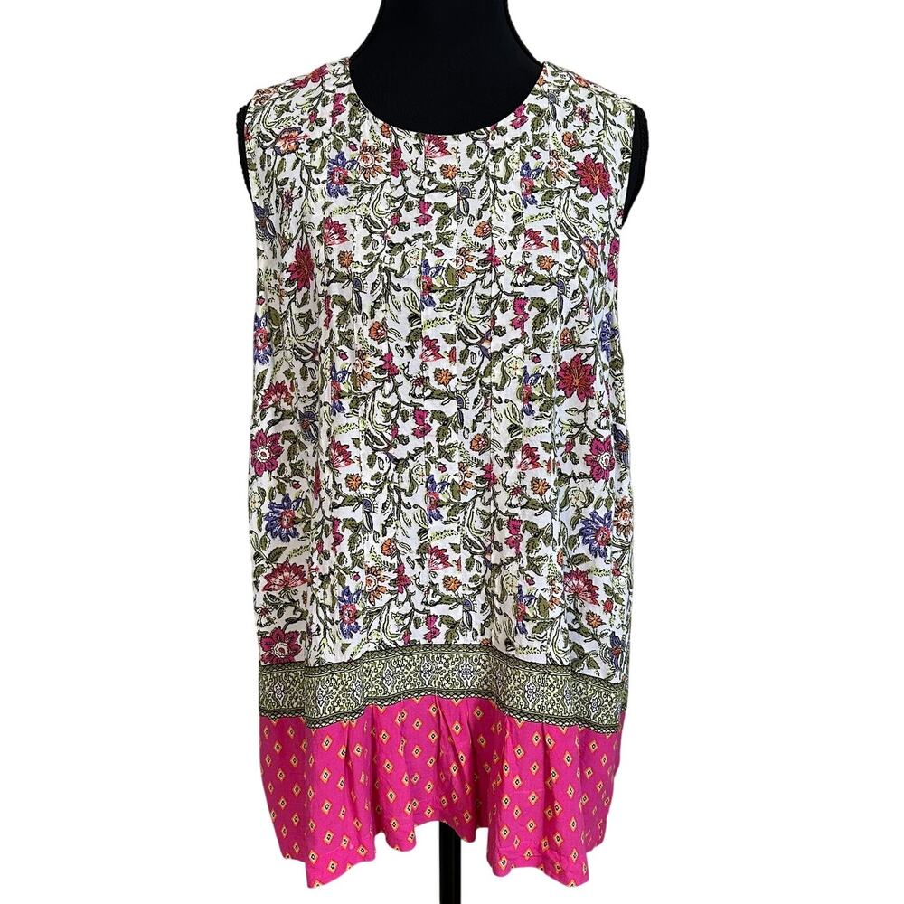 J. Jill Tunic Top Womens Medium‎ Multicolor Floral Pintuck Sleeveless Rayon Boho
